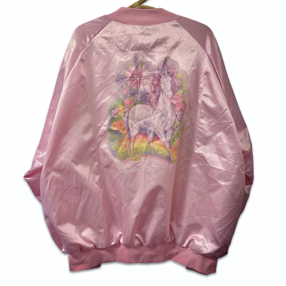 Vintage 80s airbrush style satin unicorn bomber jacket 4XL